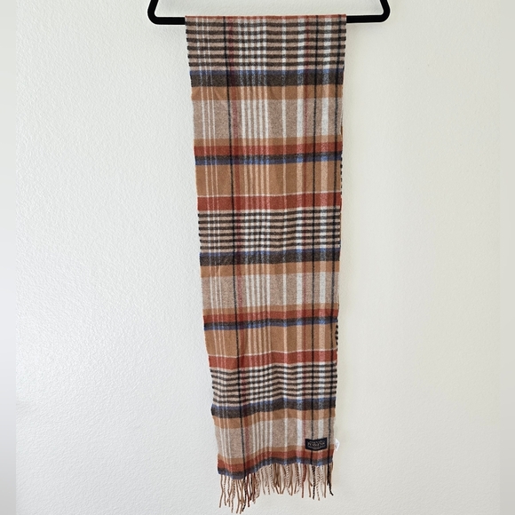 Pendleton Whisperwool Muffler Plaid Scarf Beige Brown 76"×12" Made in Italy - Picture 11 of 16